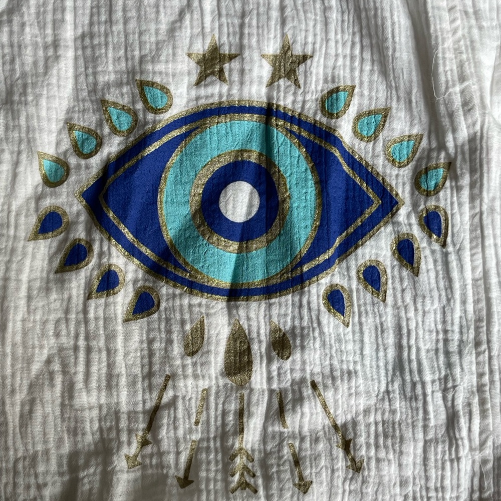 Anthropologie White Robe with Blue and Green Embroidery - Picture 2 of 5
